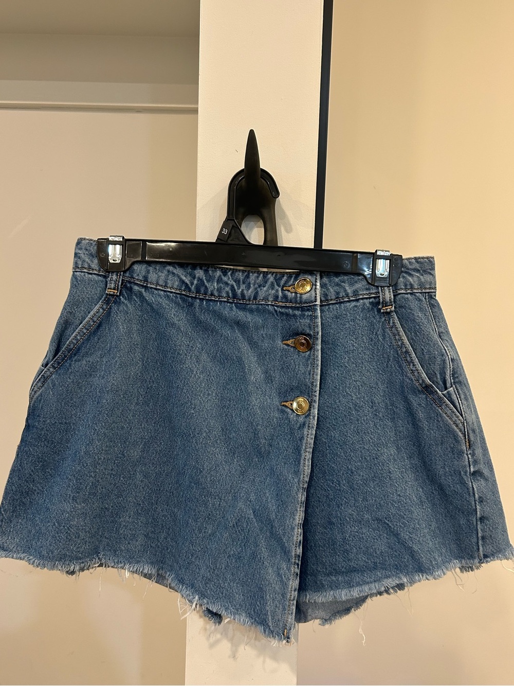Zara Denim Mini Skort w Frayed Hem SIZE: S